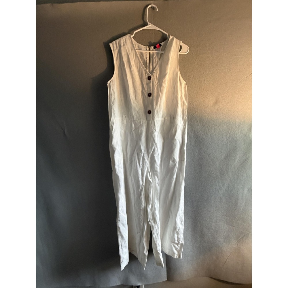Vince Camuto Jumpsuit Womens‎ Large White Sleeveless V Neck Belted Pockets